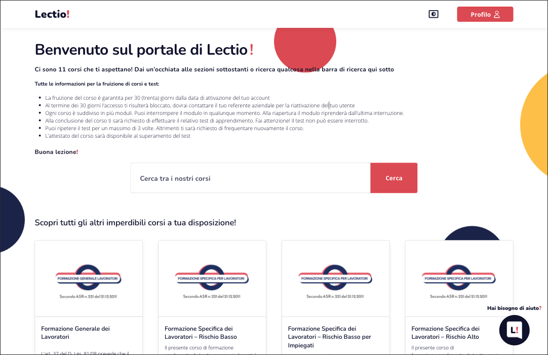 Screen della home della piattaforma