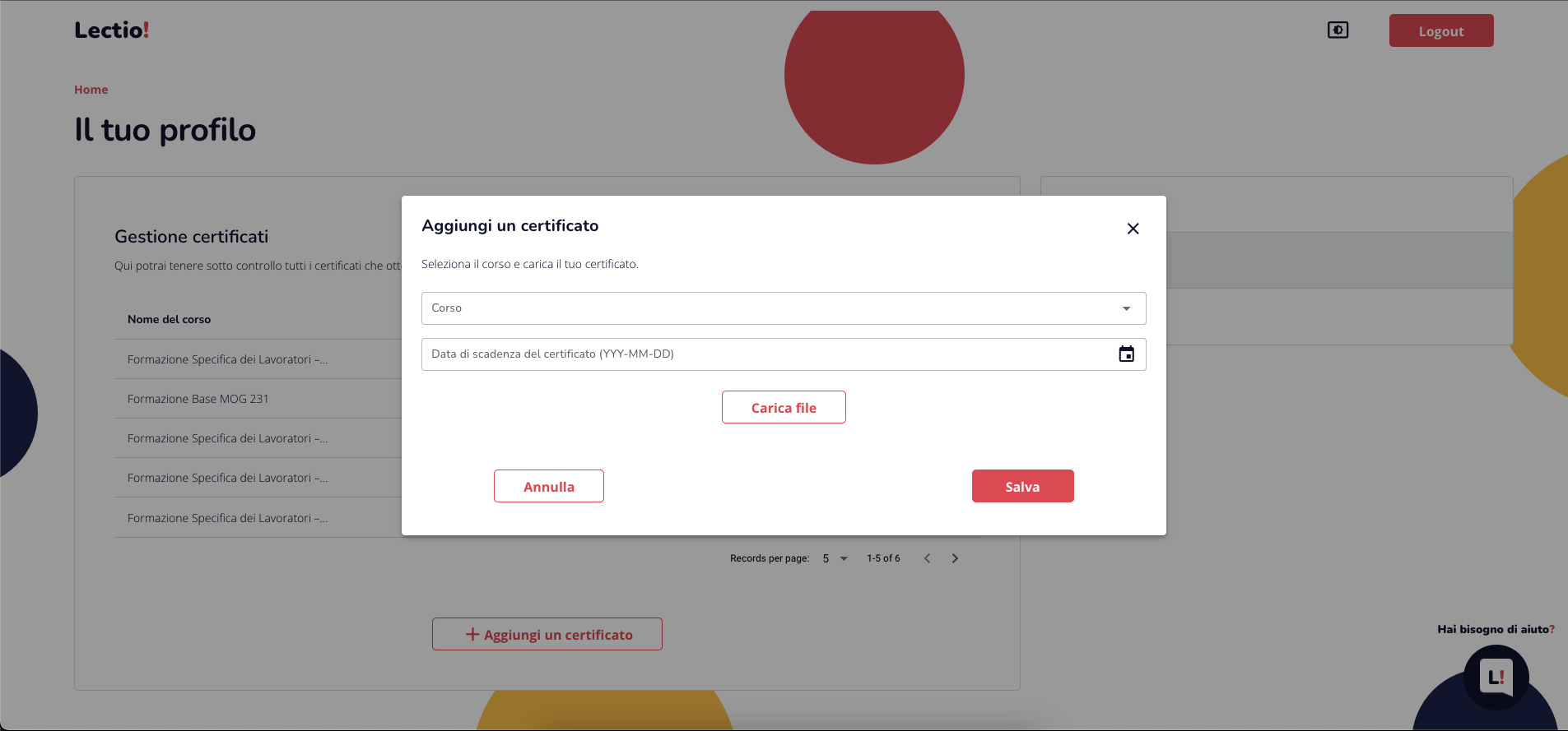 Screen del corso nella piattaforma
